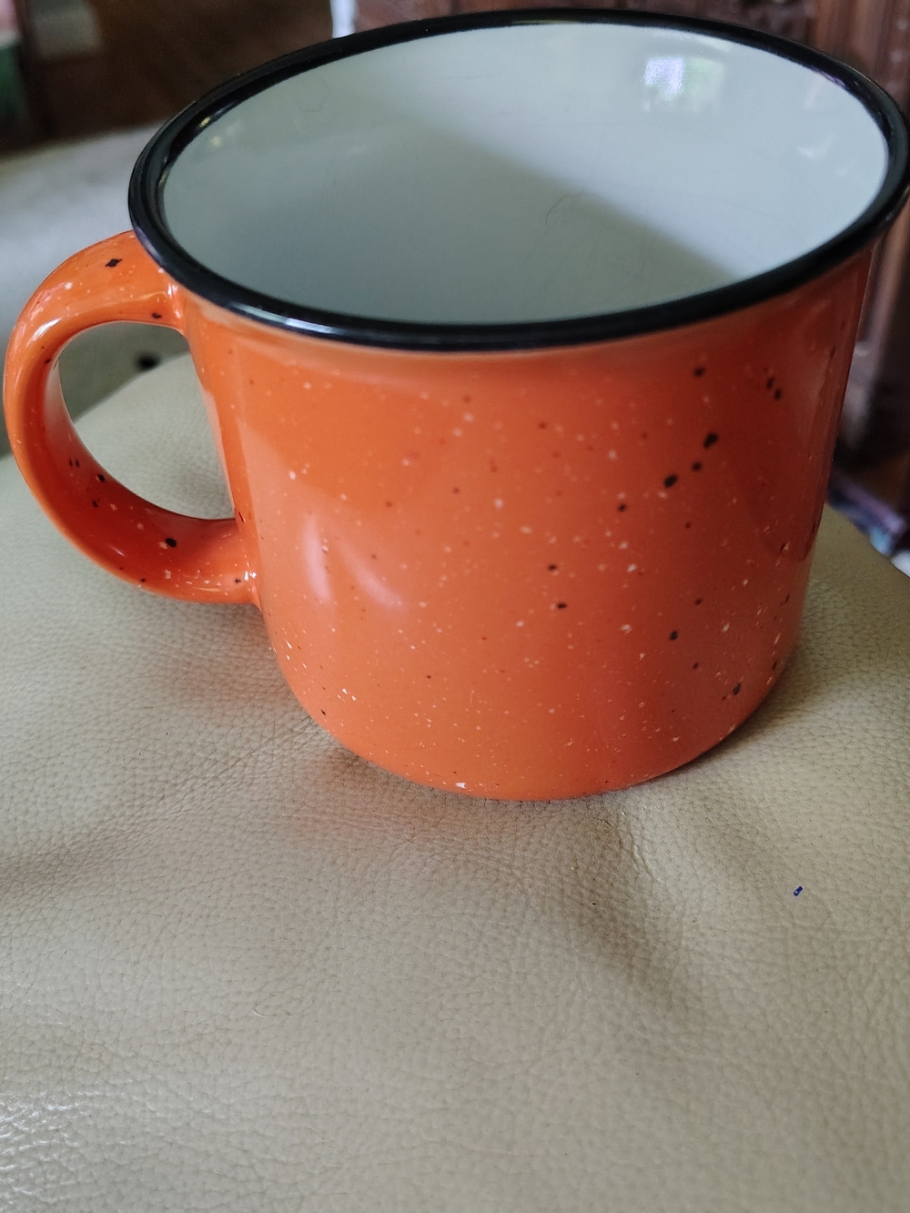 Orange Speckled Ceramic Mug with Black Rim - Home Dining